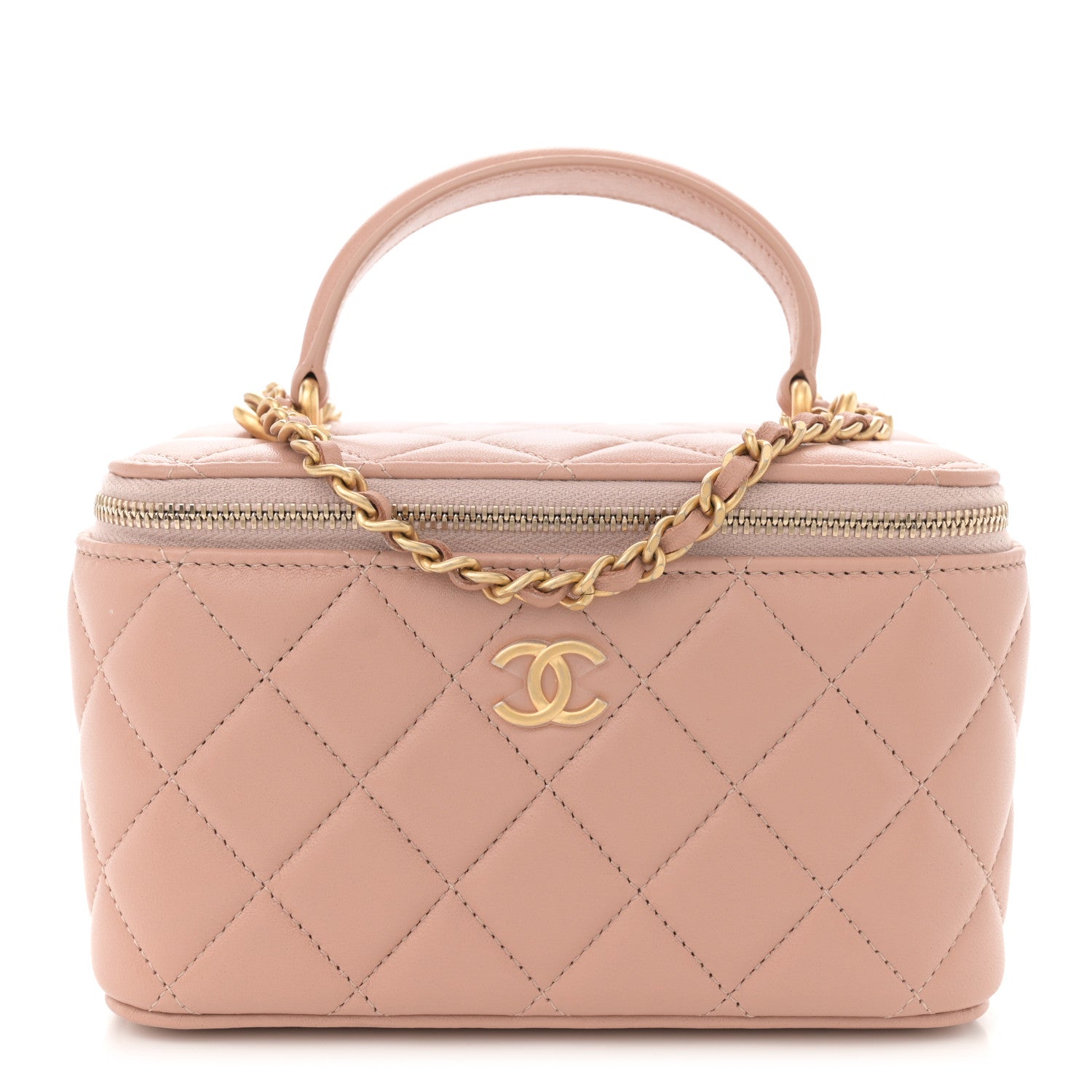 Chanel Lambskin Quilted Small Top Handle Vanity Case With Chain Beige 1 of 11