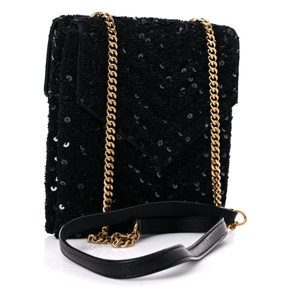 Saint Laurent Sequin Monogram Double Flap Bag Black 2 of 8