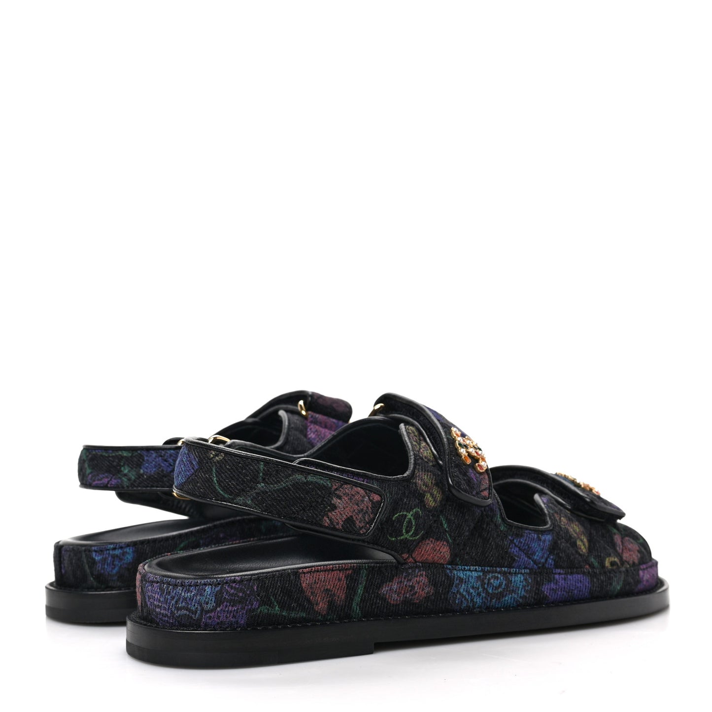 Denim Quilted Dad Sandals 38 Black Multicolor