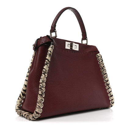 Fendi Cuoio Romano Elaphe Selleria Lace Up Bi-Color Medium Peekaboo Iconic Satchel Bordeaux Grigio Polvere Natural 3 of 9