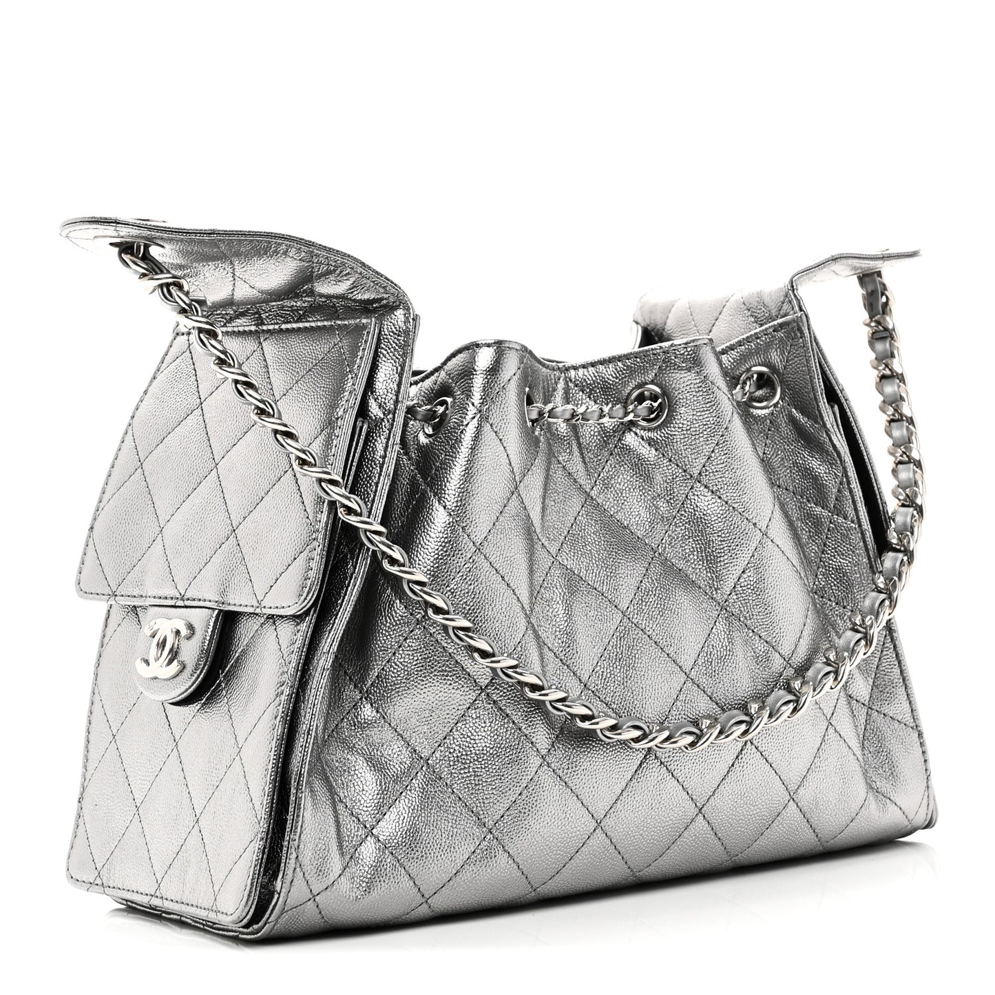 Metallic Caviar Quilted Small Chanel 25 Handbag Anthracite