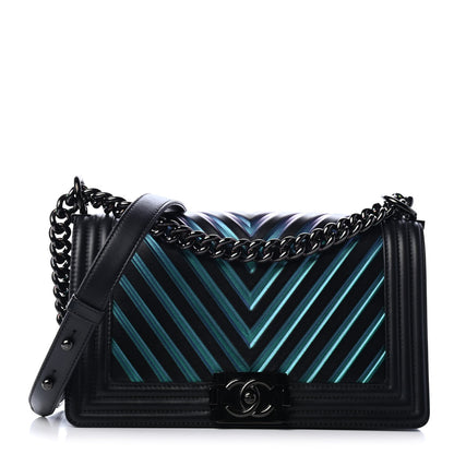 Chanel Calfskin Painted Chevron Embossed Medium Boy Flap Black 1 of 5