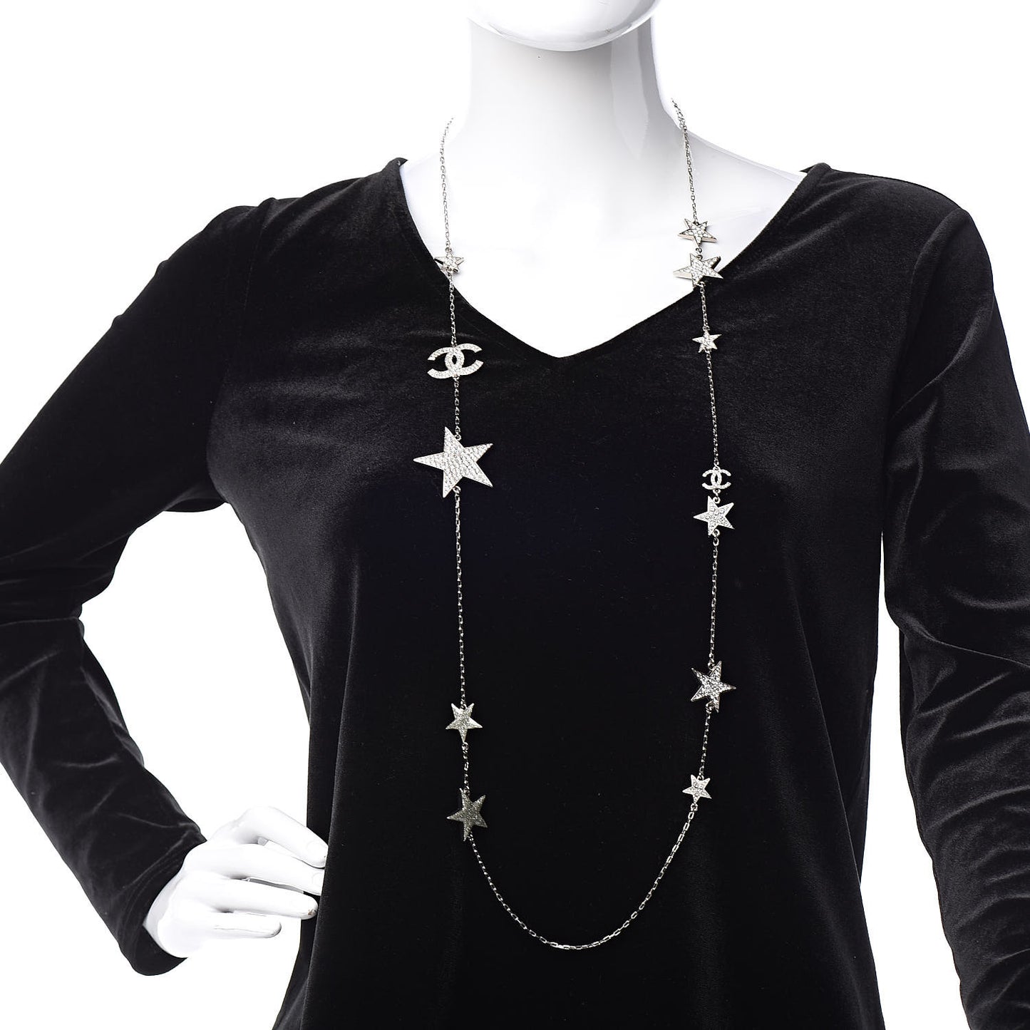 Crystal Star CC Long Necklace Silver