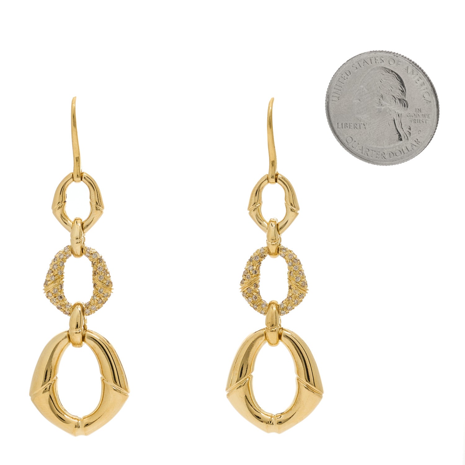 Gucci 18K Yellow Gold Diamond Bamboo Drop Earrings 2 of 5