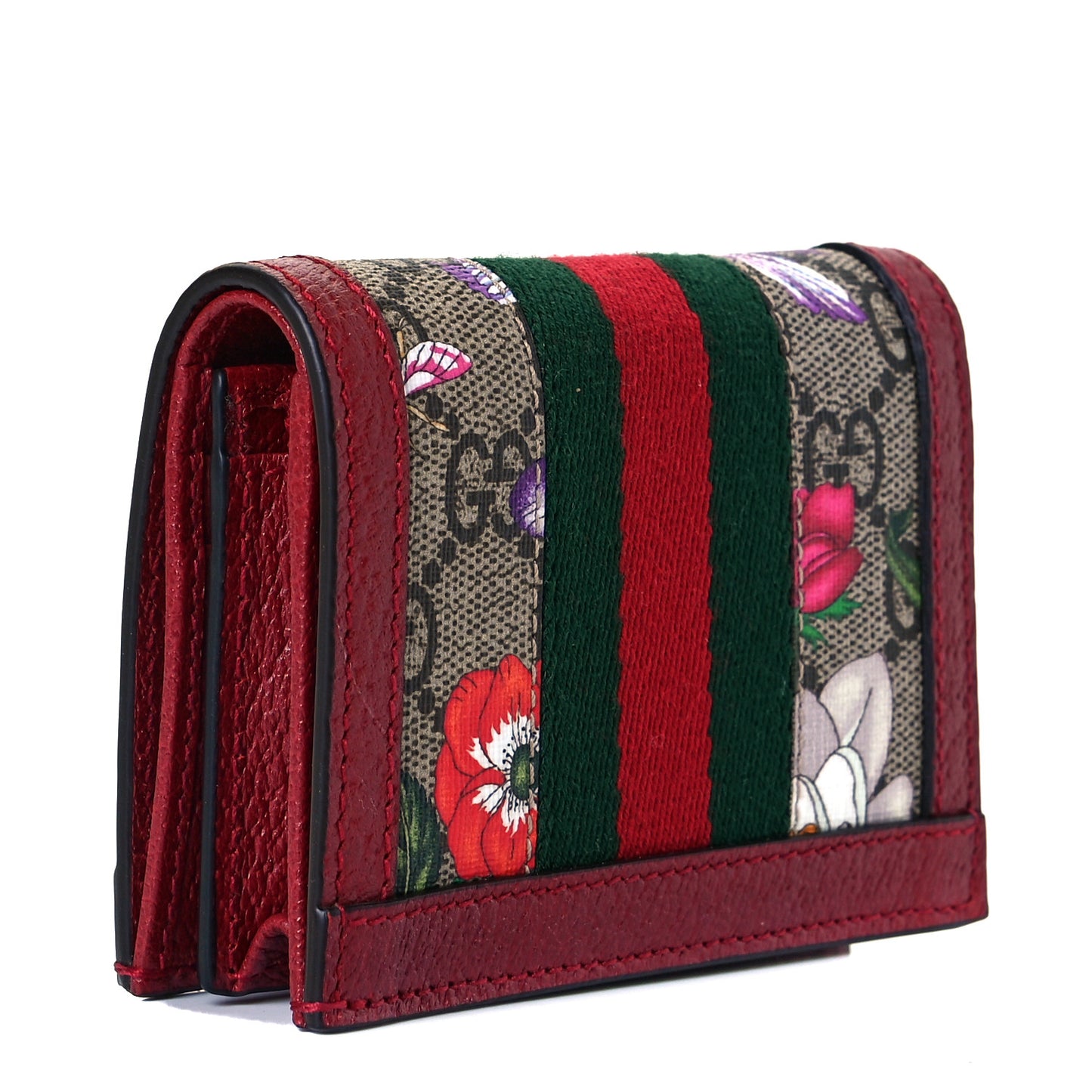 GG Supreme Monogram Flora Web Ophidia Card Case Red