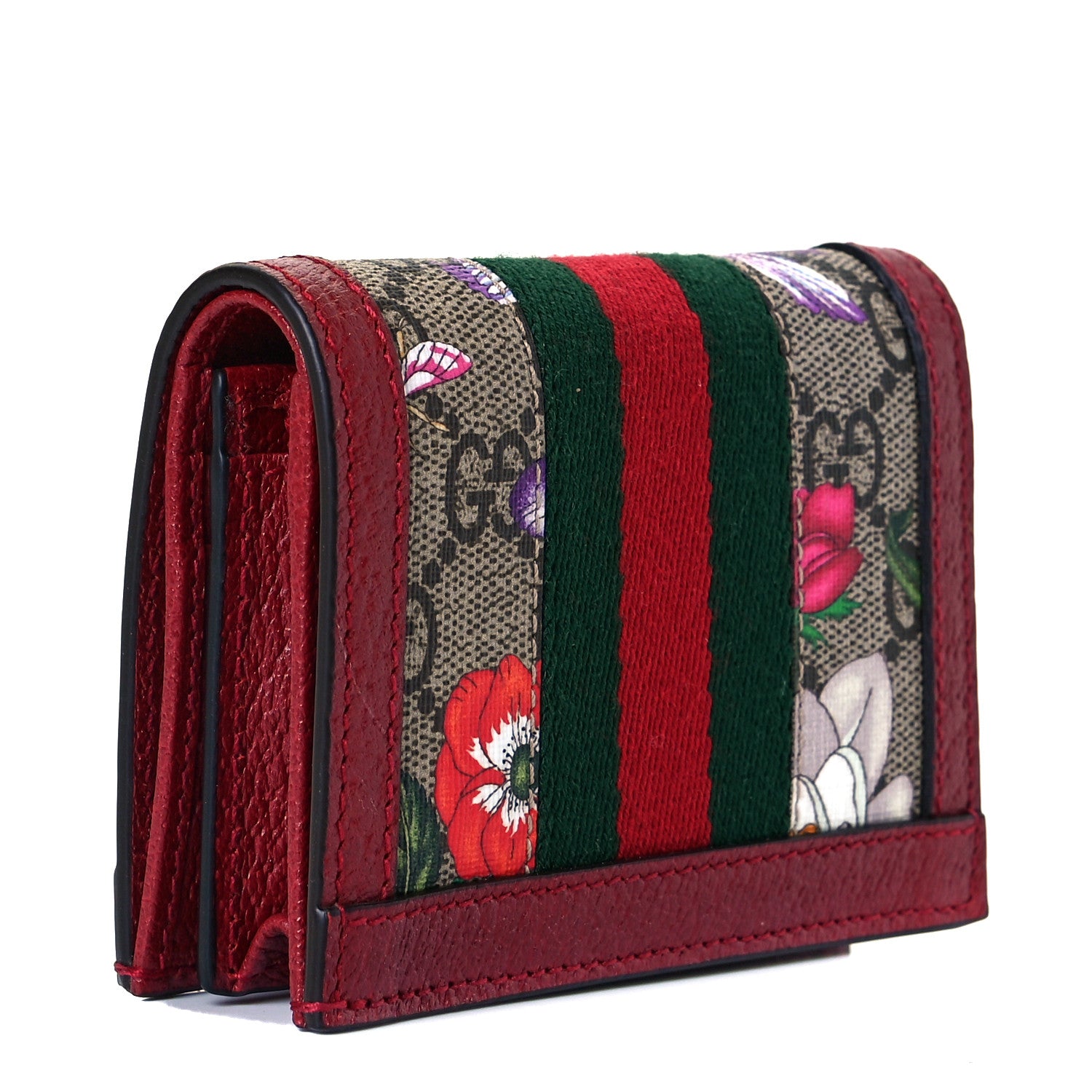 Gucci GG Supreme Monogram Flora Web Ophidia Card Case Red 3 of 8