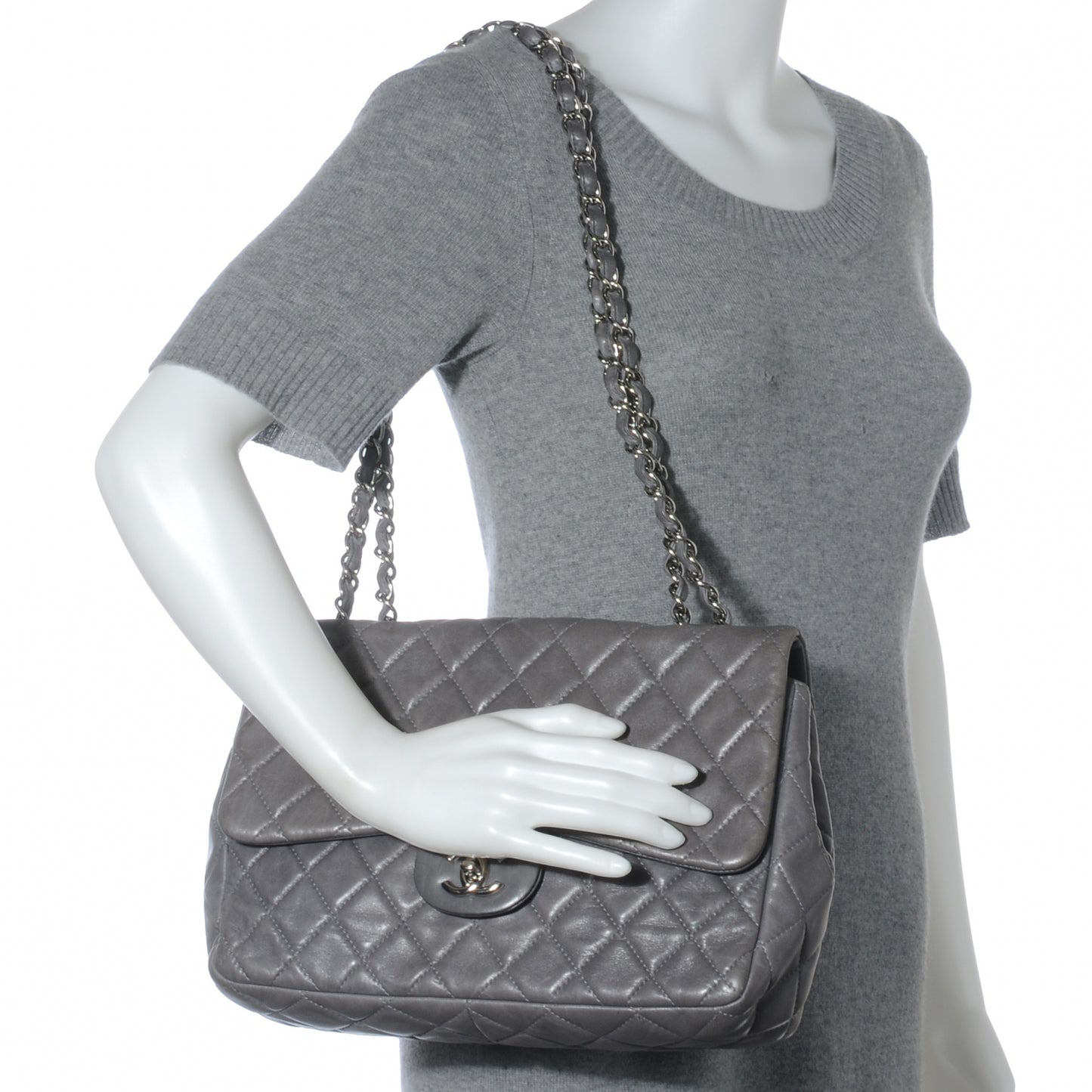 Lambskin Jumbo Single Flap Grey