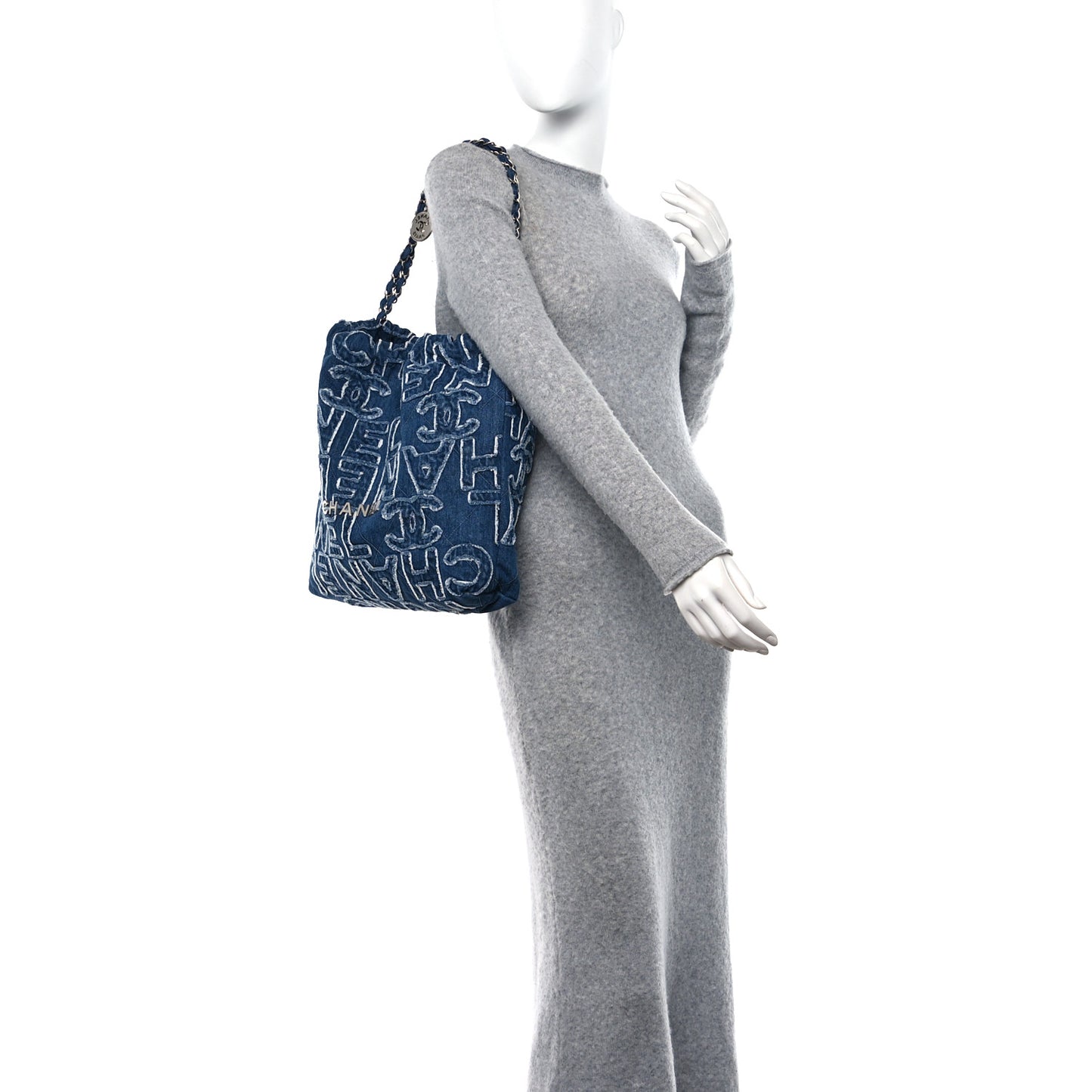 Denim Patchwork Quilted Chanel 22 Blue