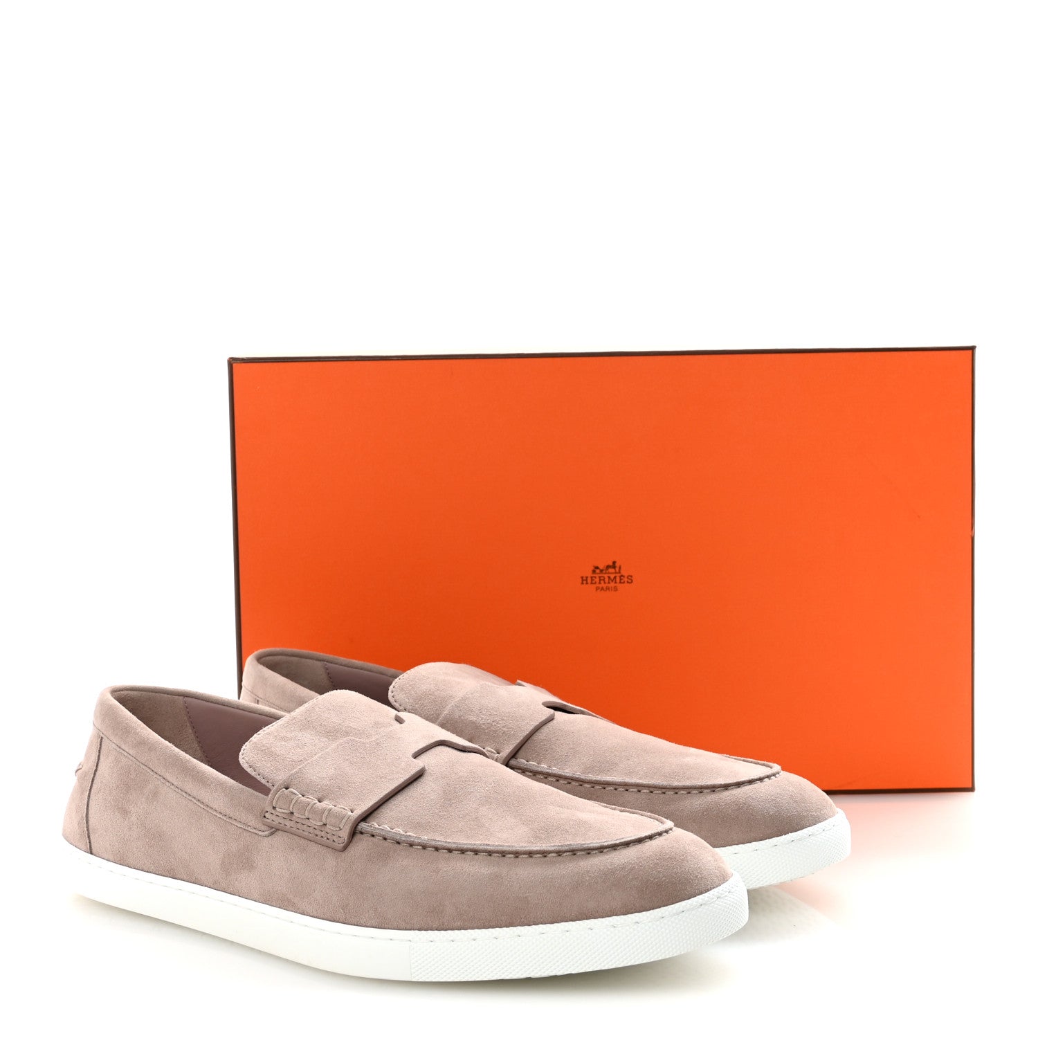Hermes Suede Goatskin Mens Job Loafers 45 44 Rose Pale 10 of 10