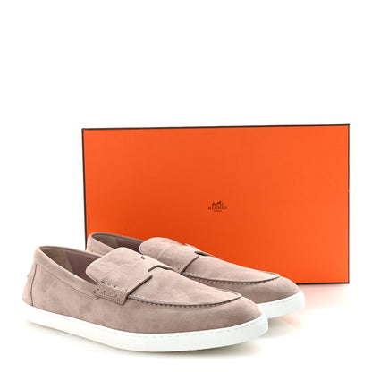 Hermes Suede Goatskin Mens Job Loafers 45 44 Rose Pale 10 of 10