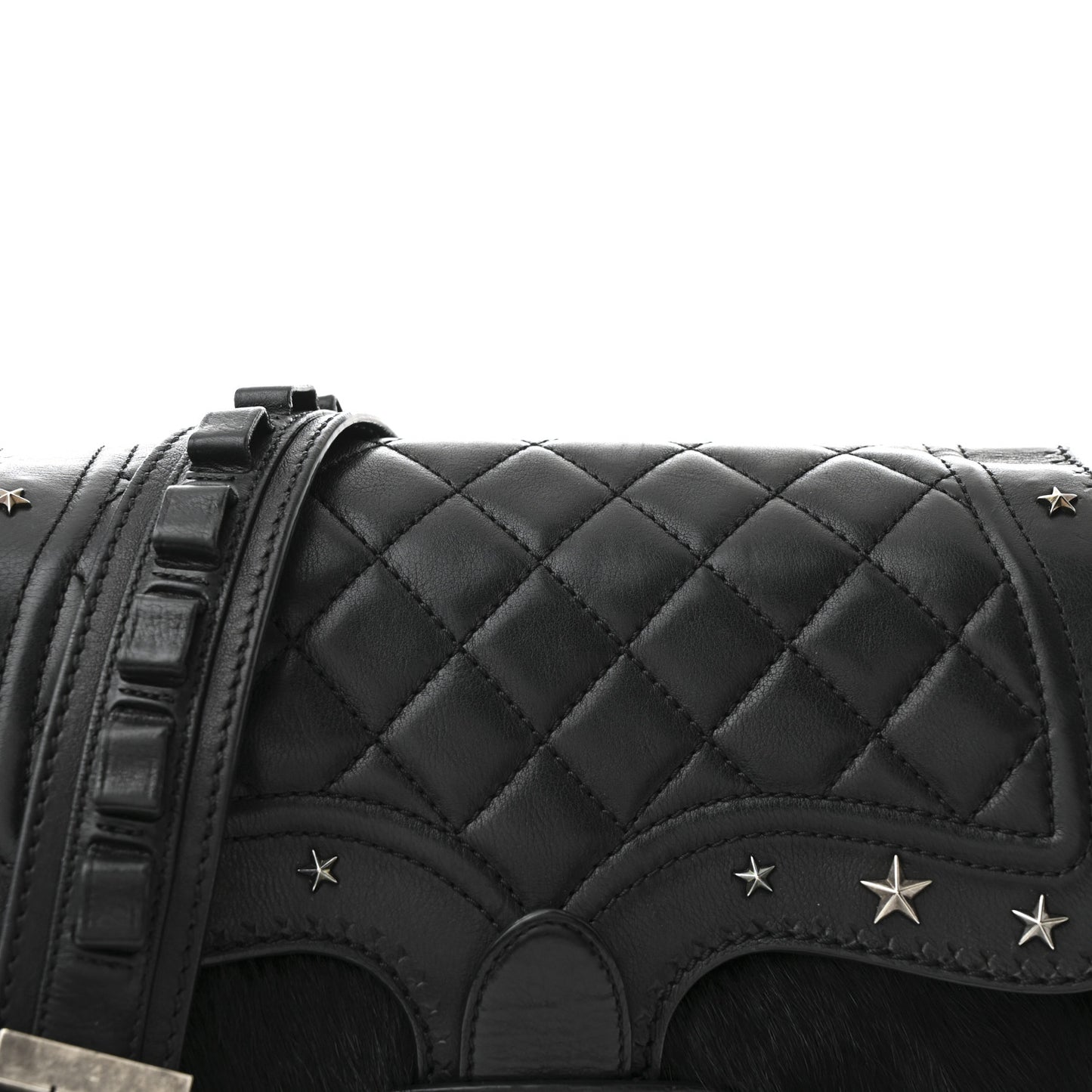Pony Hair Calfskin Quilted Dallas Studded Saddle Bag Black Black