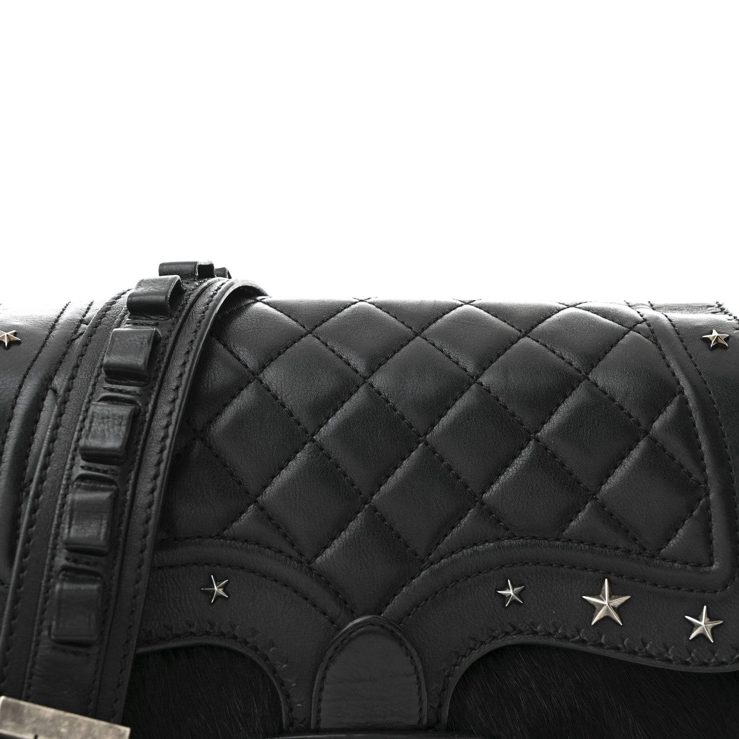 Chanel Pony Hair Calfskin Quilted Dallas Studded Saddle Bag Black Black 10 of 12