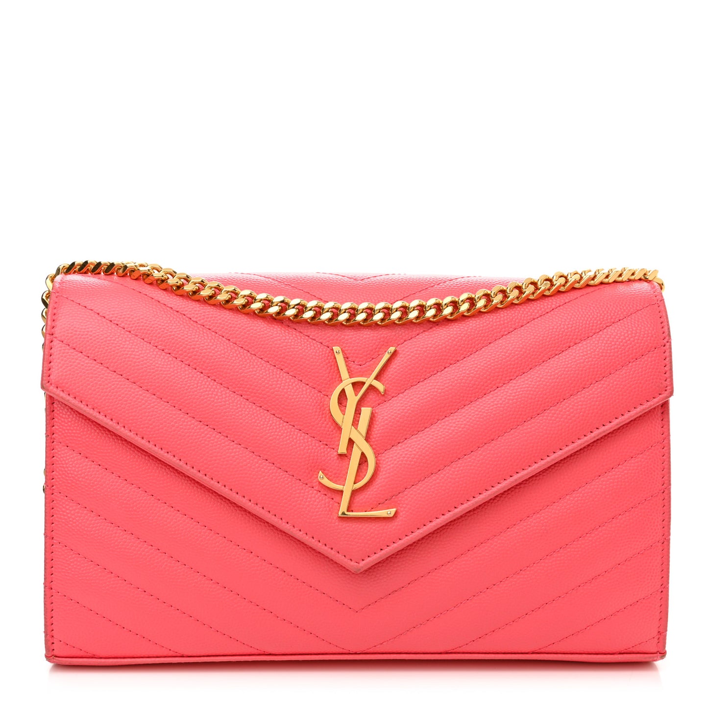 Grain De Poudre Matelasse Chevron Monogram Chain Wallet Rose Clair