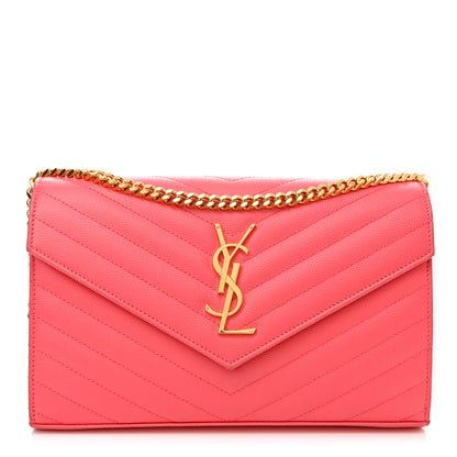 Saint Laurent Grain De Poudre Matelasse Chevron Monogram Chain Wallet Rose Clair 1 of 14