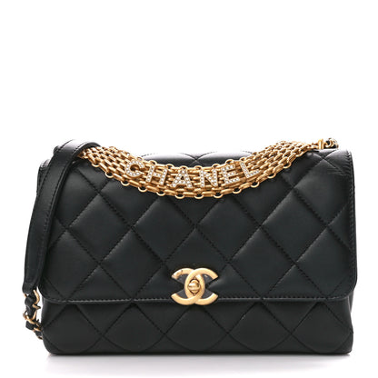 Chanel Lambskin Quilted CC Crystal Logo Chain Flap Black 1 of 12