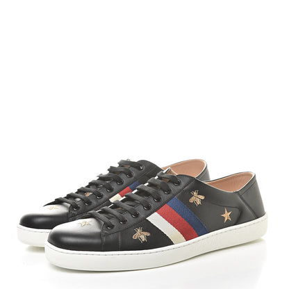 Gucci Calfskin Bee Star Embroidered Mens Sylvie Web Ace Sneakers 12 Black 3 of 8