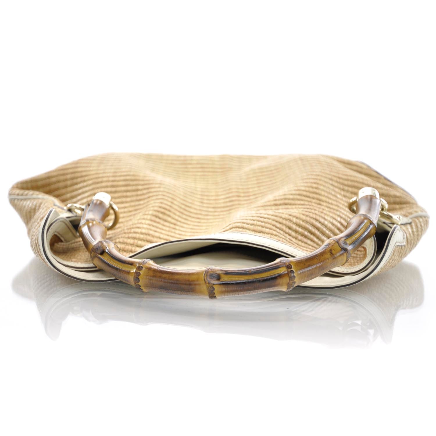 Gucci Straw Peggy Bamboo Handle Hobo 5 of 9