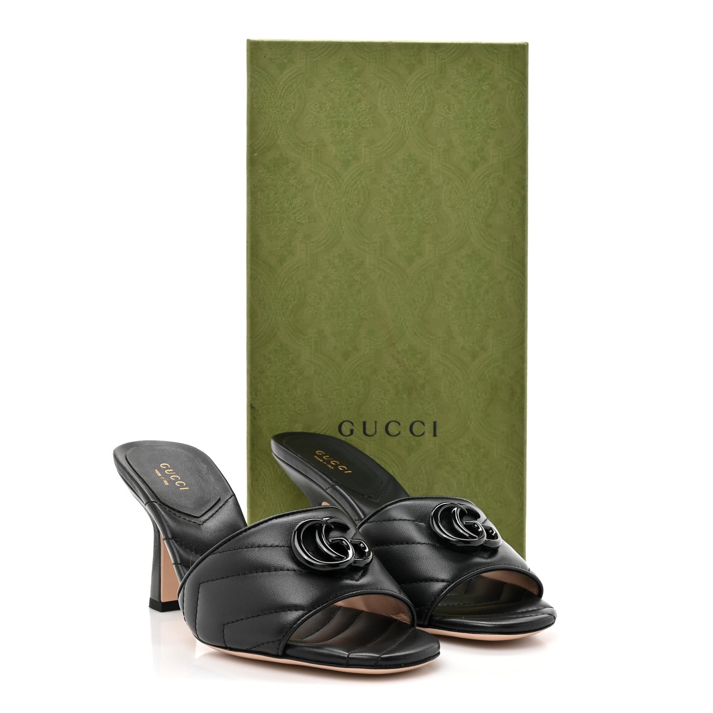 Nappa Matelasse Monochrome GG Marmont 75mm Slide Sandals 36.5 Black