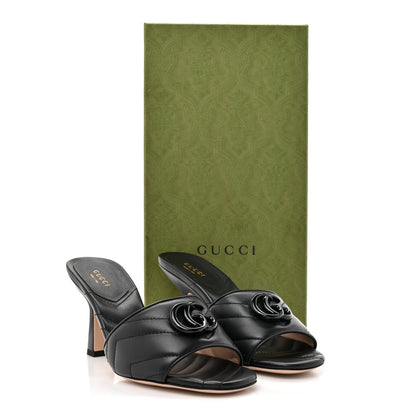 Gucci Nappa Matelasse Monochrome GG Marmont 75mm Slide Sandals 36.5 Black 10 of 10