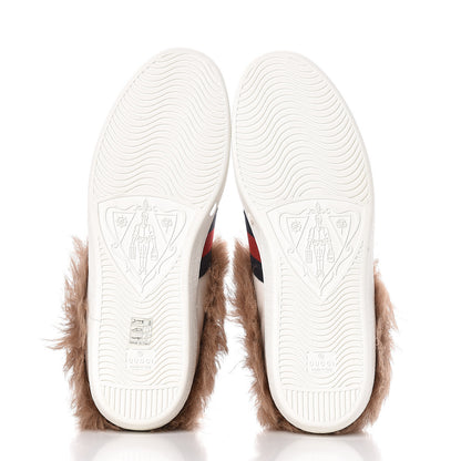 Gucci Calfskin Wool Web Bee Embroidered Mens Ace Sneakers 13.5 White 6 of 10