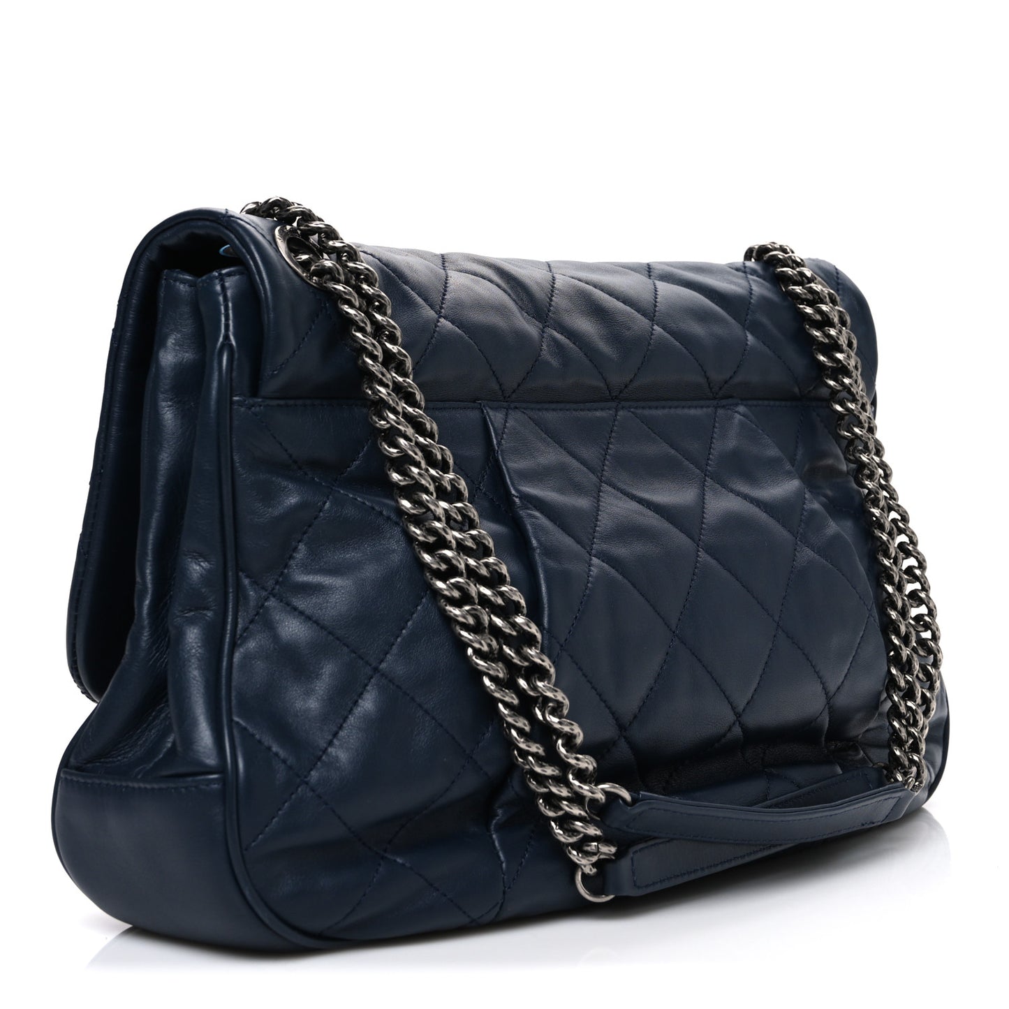 Calfskin Quilted Coco Pleats Flap Navy Blue