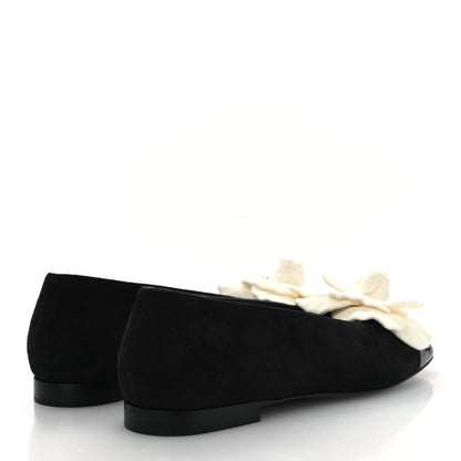 Chanel Suede Patent Cap Toe Camellia Ballerina Flats 36.5 Black White 5 of 10