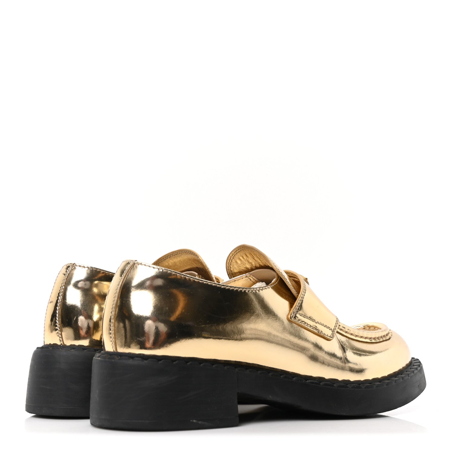 Prada Metallic Brushed Calfskin Metal Triangle Logo 50mm Loafers 39.5 Platino 5 of 8
