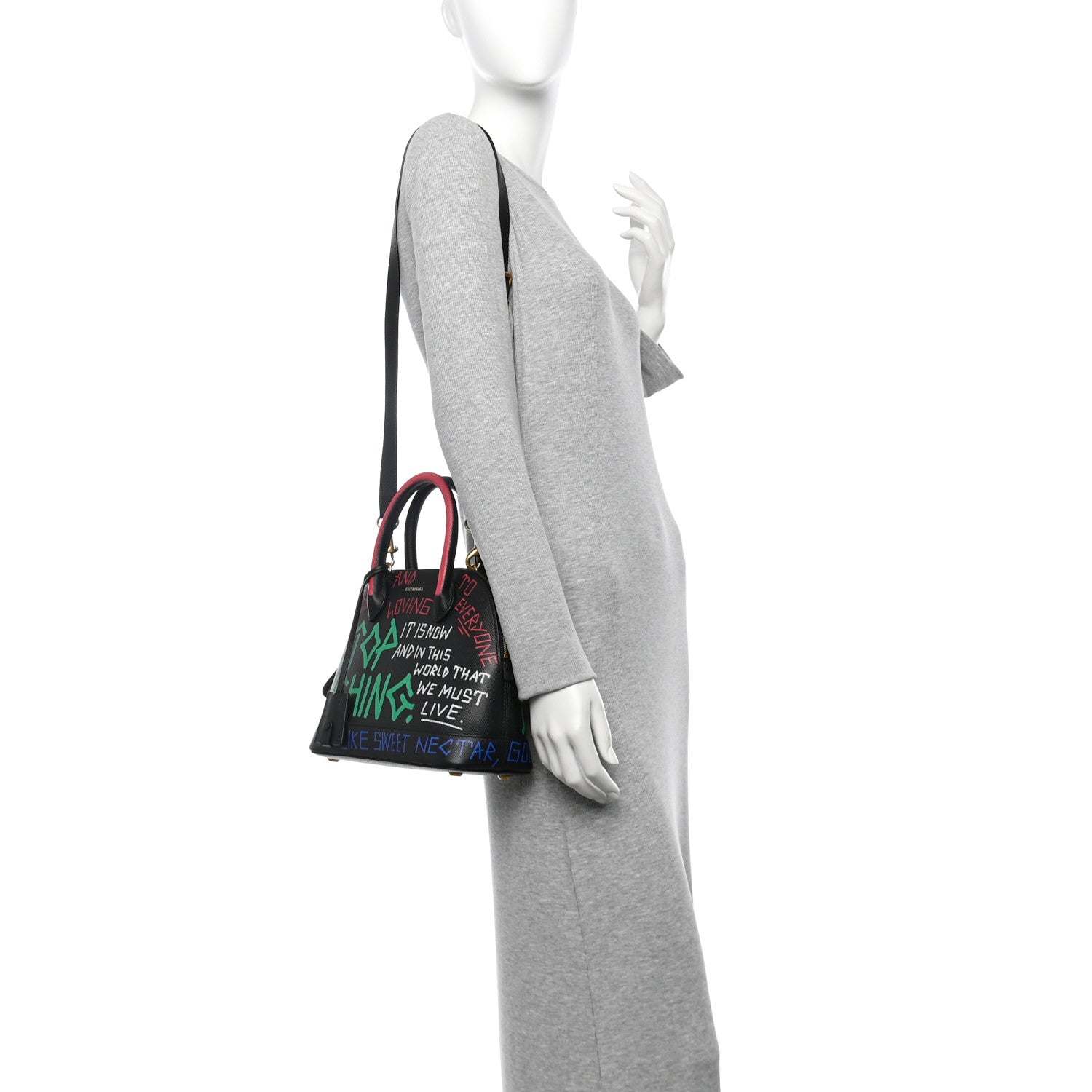Balenciaga Signature Grained Calfskin Graffiti S Ville Top Handle Bag Black Multicolor 2 of 10