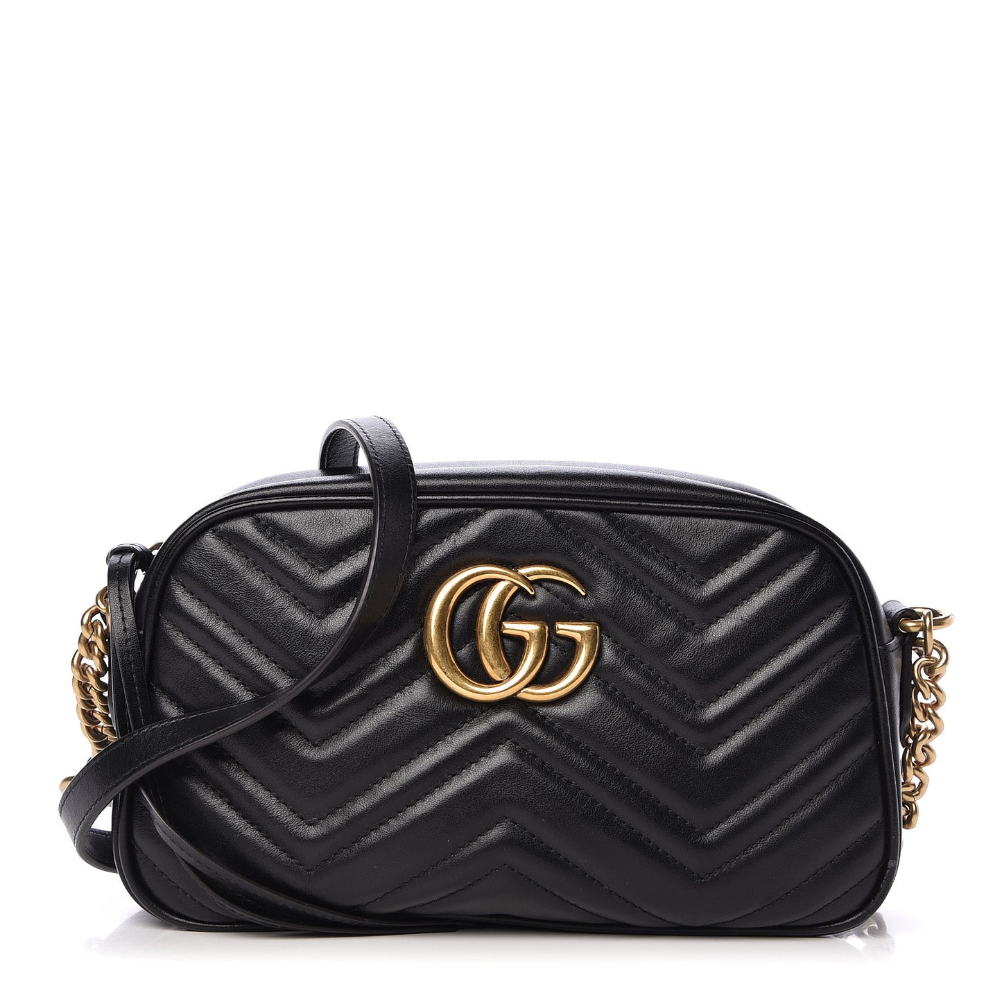 Calfskin Matelasse Small GG Marmont Chain Shoulder Bag Black