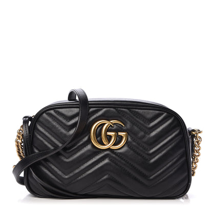 Gucci Calfskin Matelasse Small GG Marmont Chain Shoulder Bag Black 1 of 10