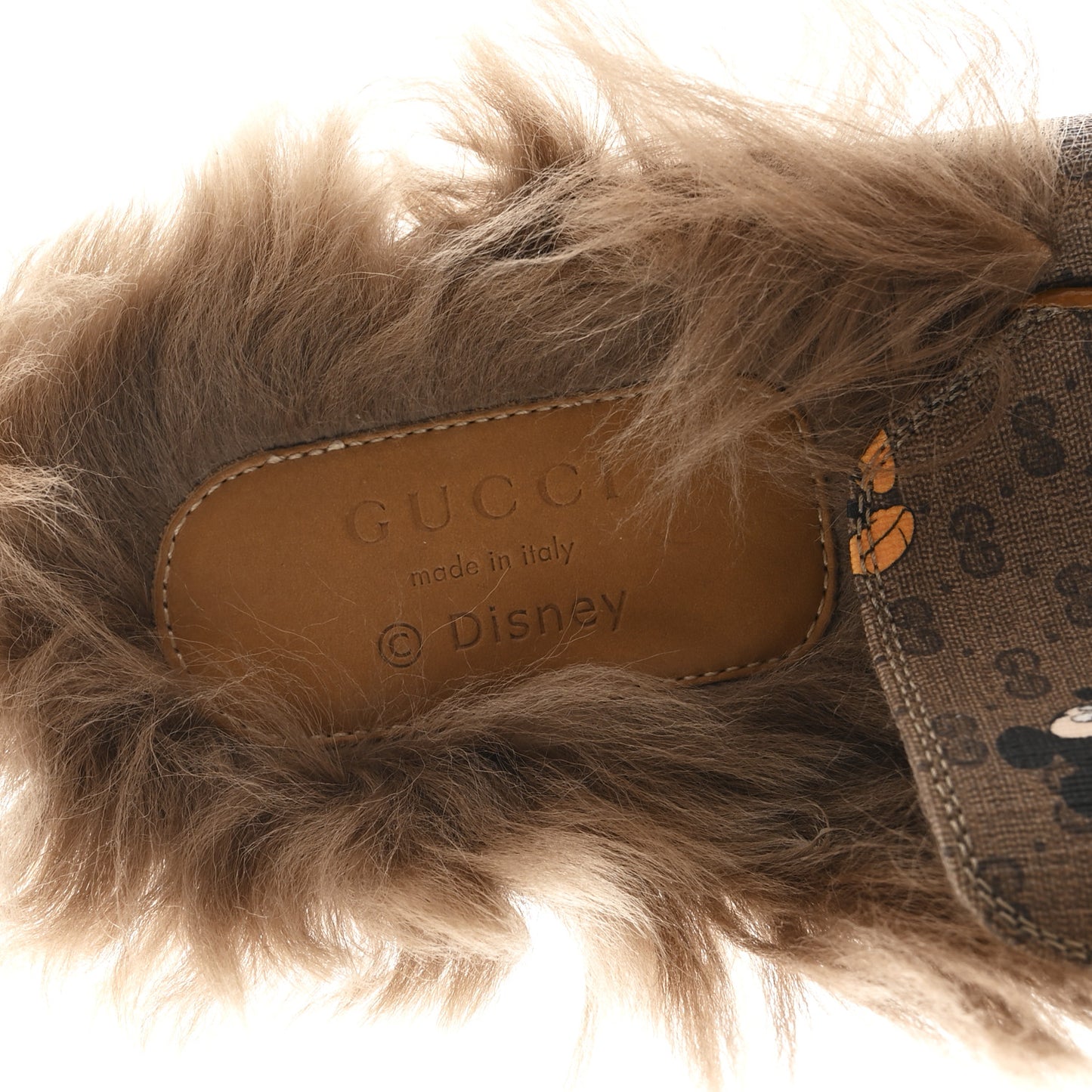 X DISNEY Mini Vintage GG Supreme Monogram Mickey Mouse Fur Womens Princetown Slippers 38 Beige Vintage Sun Oil