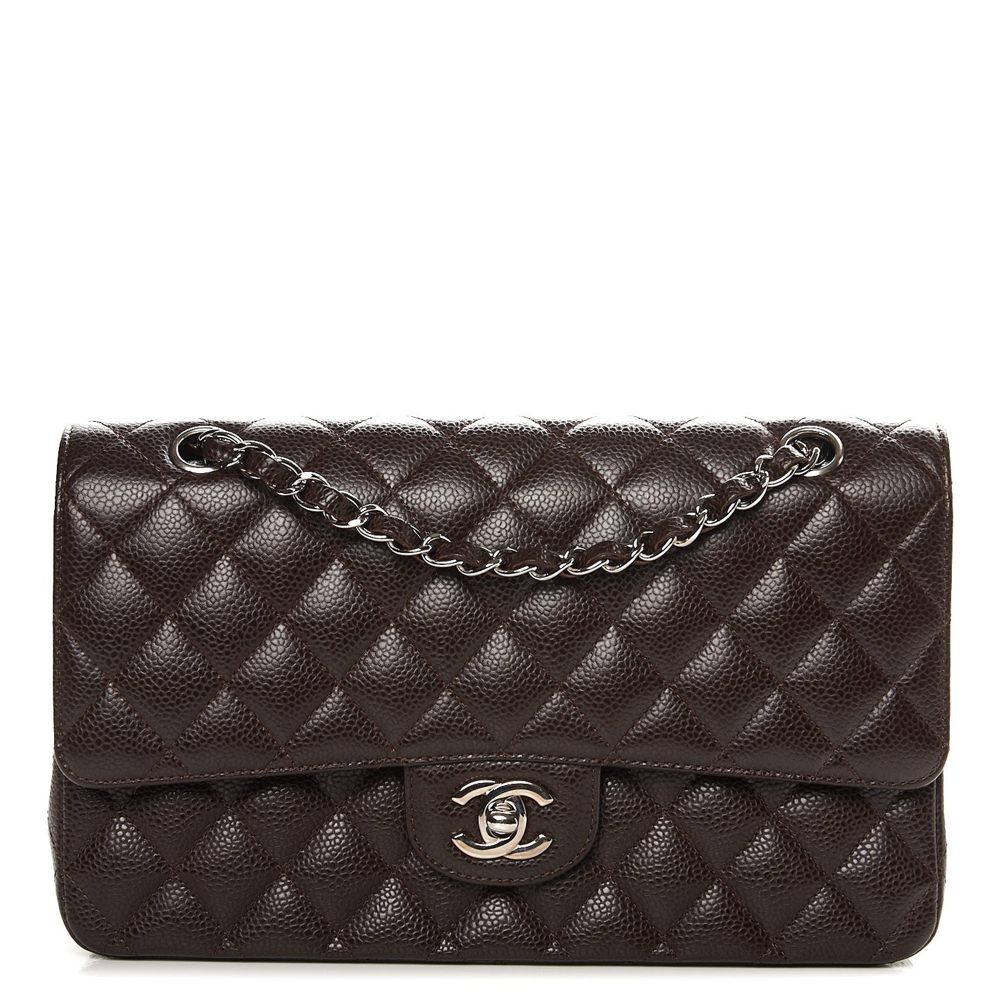 Caviar Quilted Medium Double Flap Brown