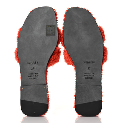 Hermes Woolskin Oran Sandals 37 Orange 5 of 8