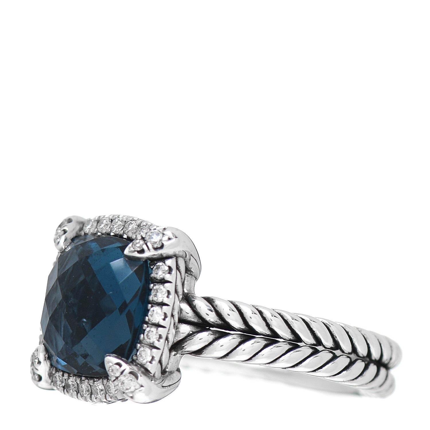 David Yurman Sterling Silver Diamond Hampton Blue Topaz 9mm Chatelaine Pave Bezel Ring 52 6 3 of 6