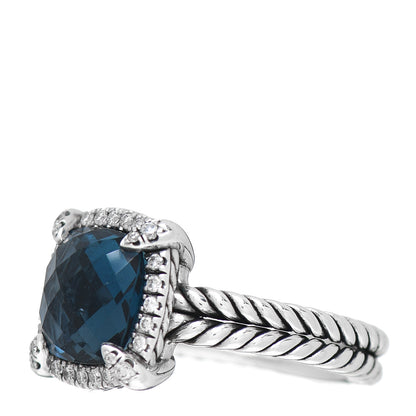David Yurman Sterling Silver Diamond Hampton Blue Topaz 9mm Chatelaine Pave Bezel Ring 52 6 3 of 6