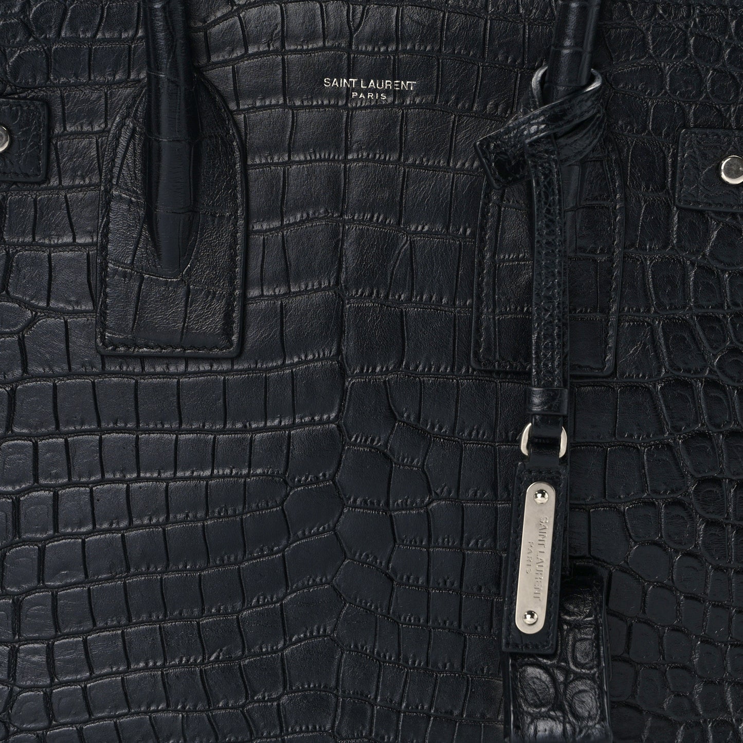 Calfskin Crocodile Embossed Small Supple Sac de Jour Black