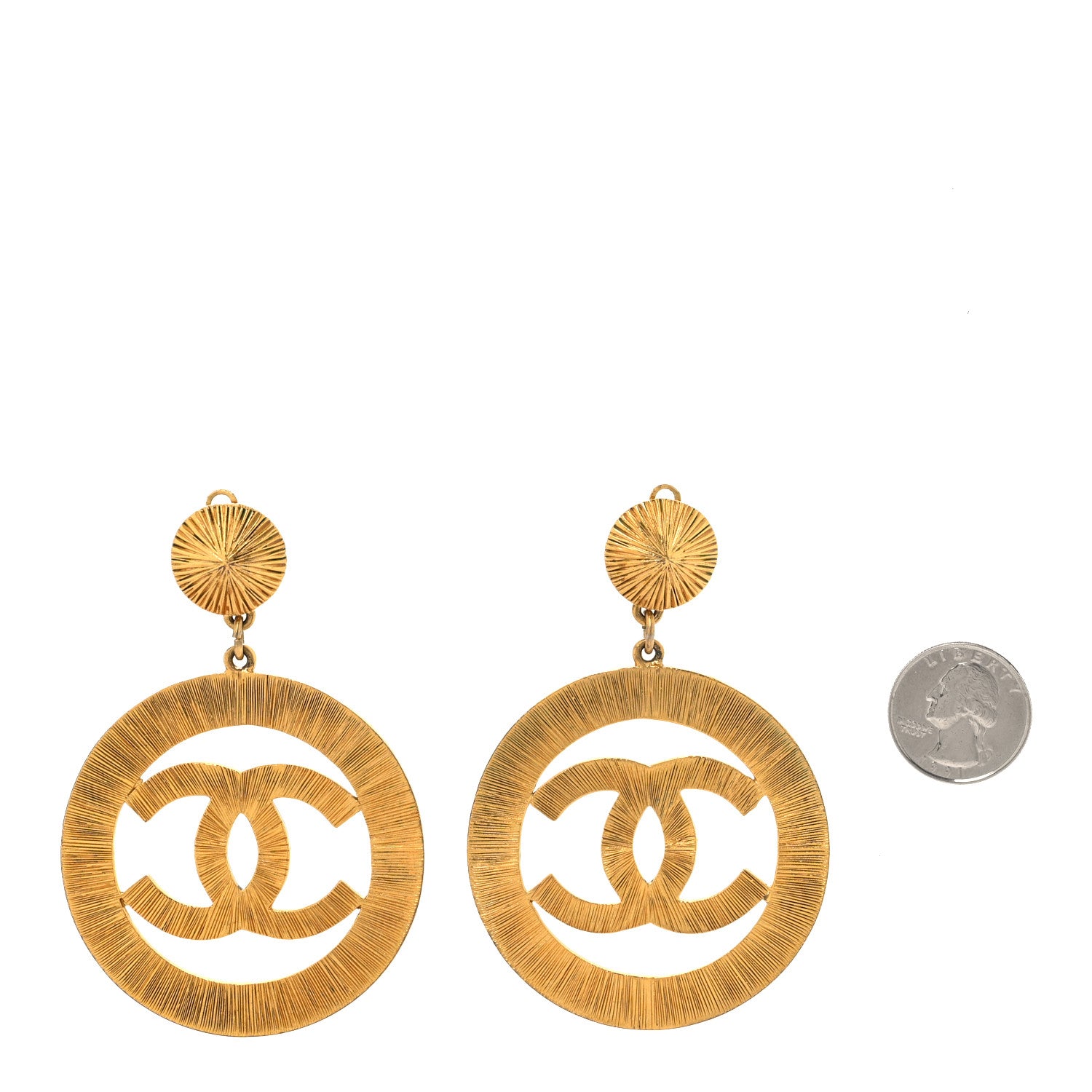 Chanel Metal Large Sunburst CC Button Earrings Gold 3 of 10