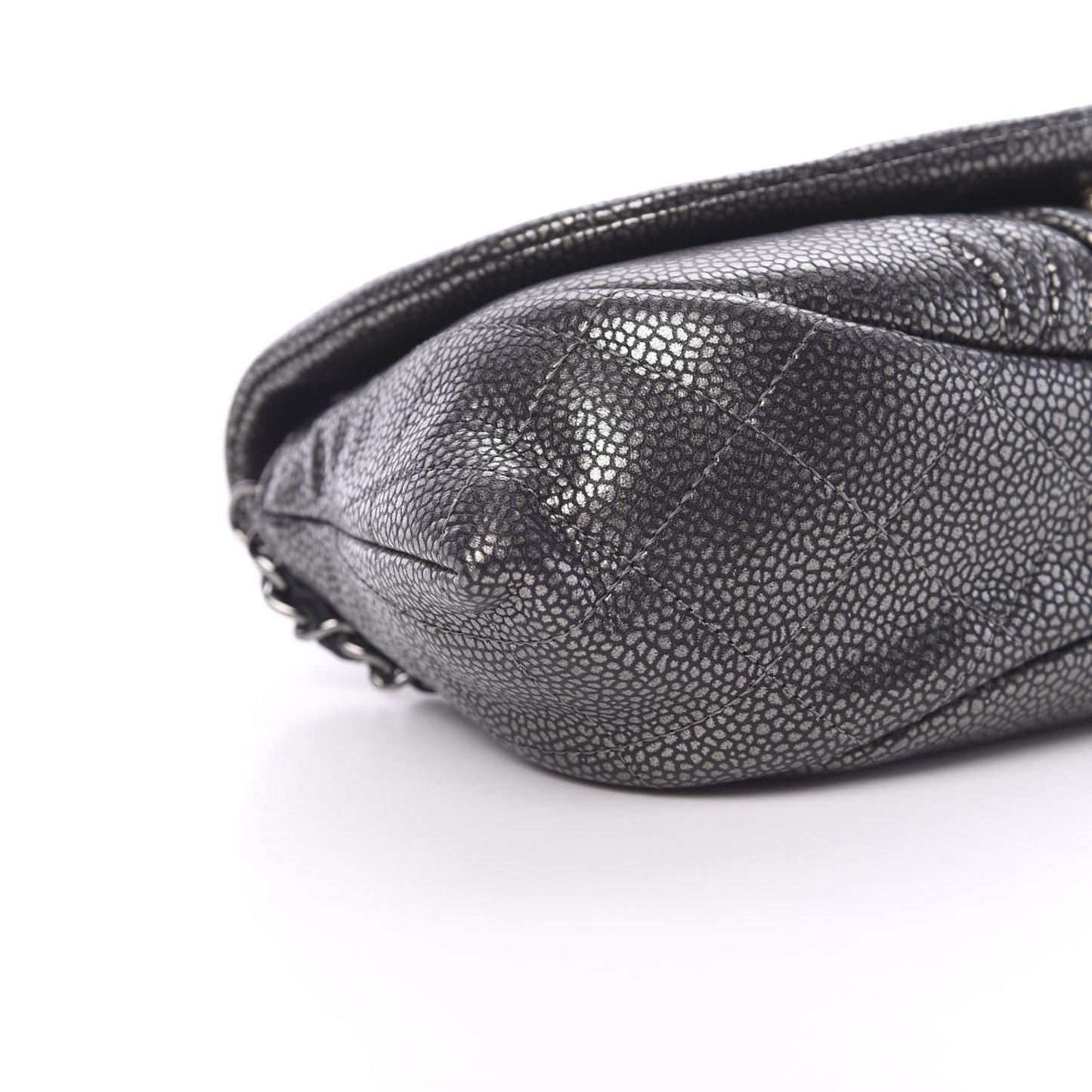 Metallic Caviar Half Moon Wallet On Chain WOC Dark Silver