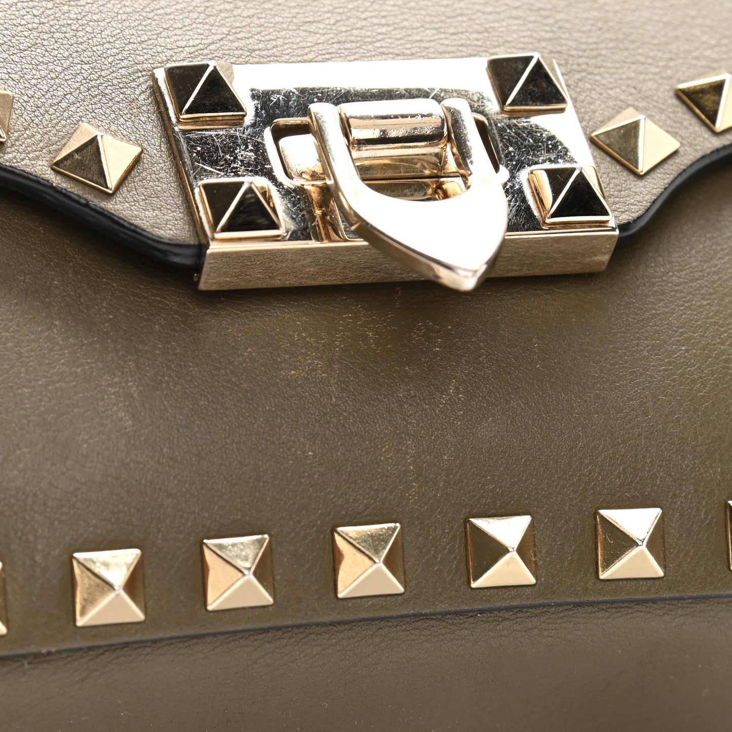 Vitello Mini Rockstud Flap Saddle Crossbody Bag Army Green