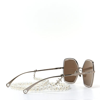 Chanel Butterfly Removable Pearl Chain Sunglasses 4262 Brown 3 of 7