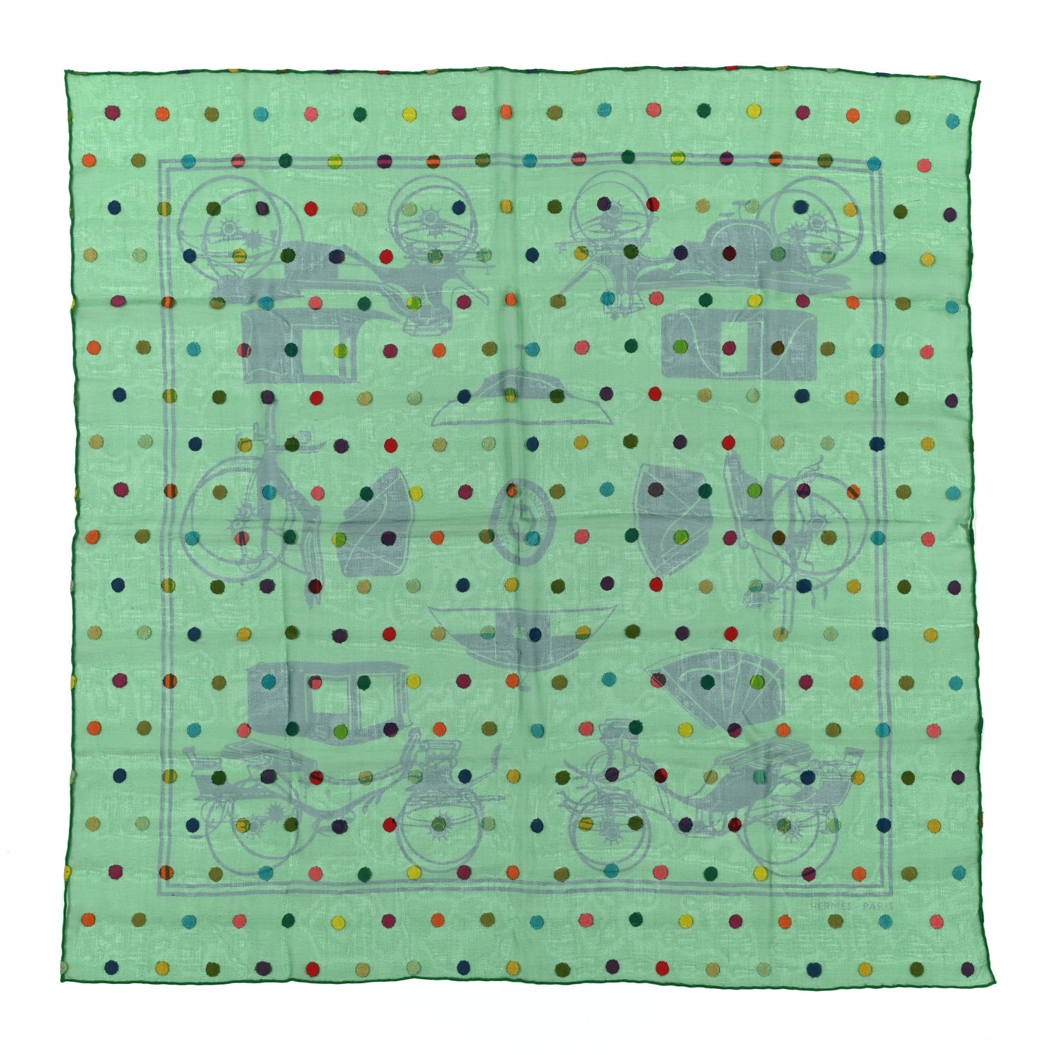 Hermes Silk Embroidered Les Voitures A Transformation Scarf 70 1 of 6