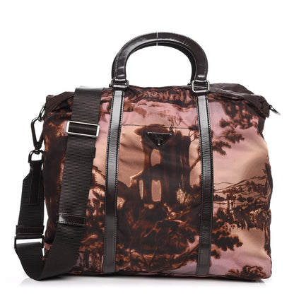 Prada Tessuto Nylon Stampato Alabastro Print Tote Pink Brown 1 of 10