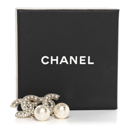 Chanel Crystal Pearl CC Drop Earrings Gold 5 of 5
