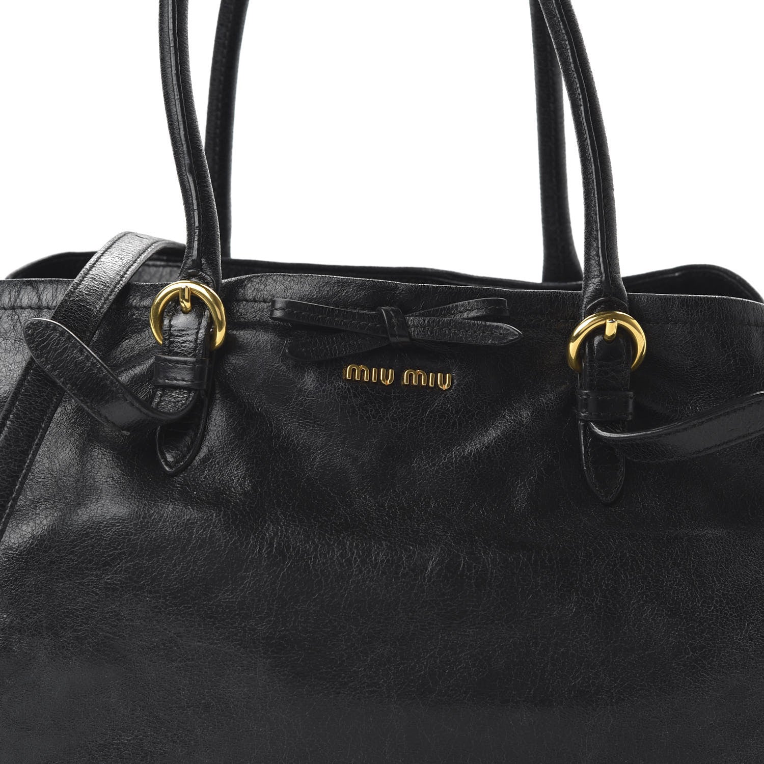 Miu Miu Vitello Shine Bow Shopping Tote Black 10 of 10