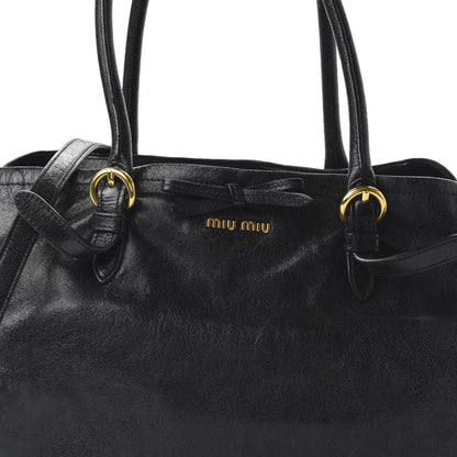 Miu Miu Vitello Shine Bow Shopping Tote Black 10 of 10