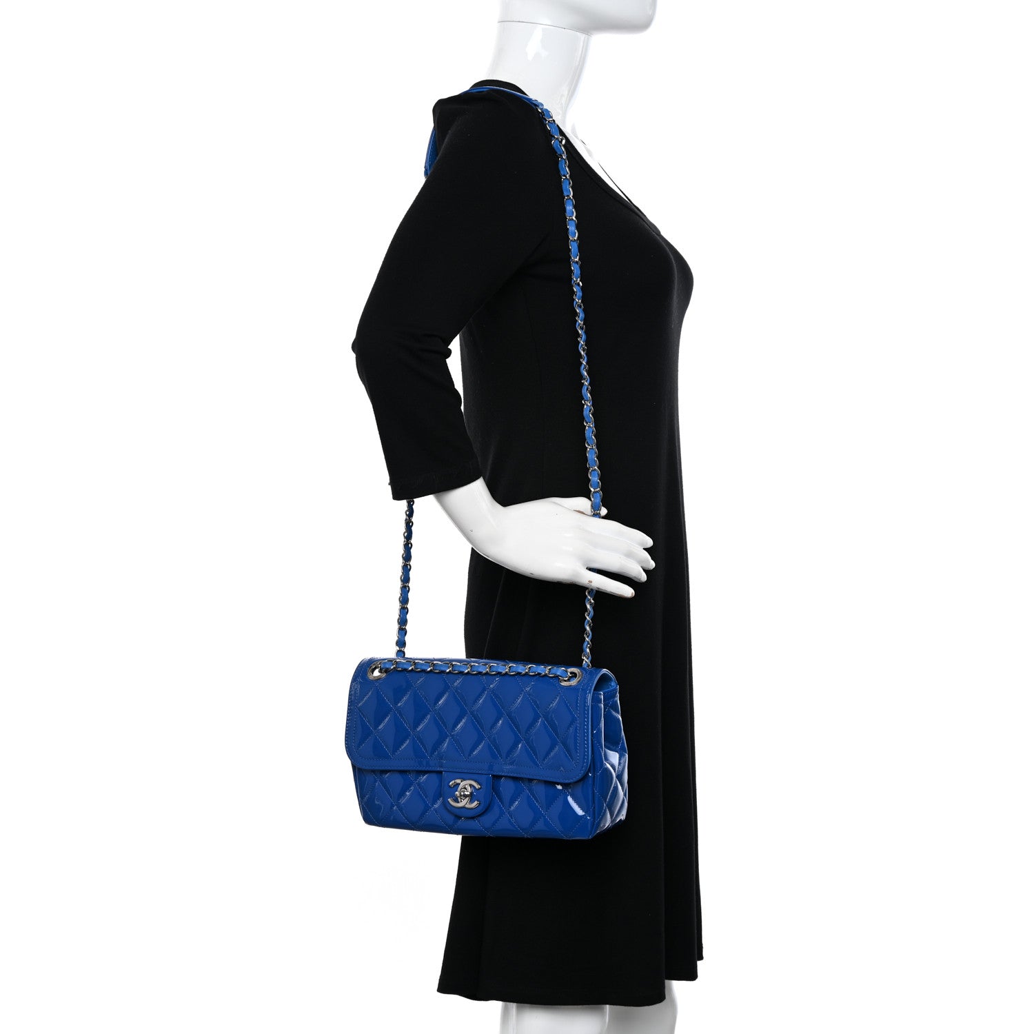 Chanel Patent Quilted Large Coco Shine Flap Blue 2 of 11