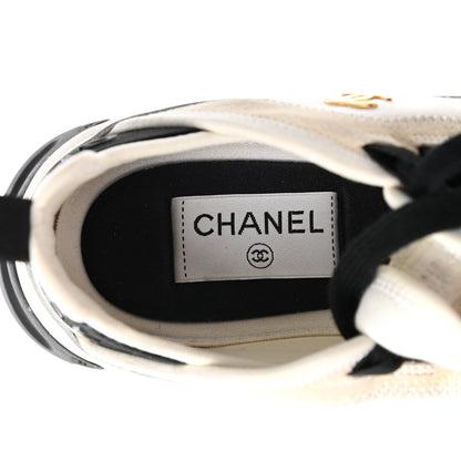 Chanel Velvet Calfskin Mixed Fibers CC Sneakers 36 Ivory Black 7 of 9