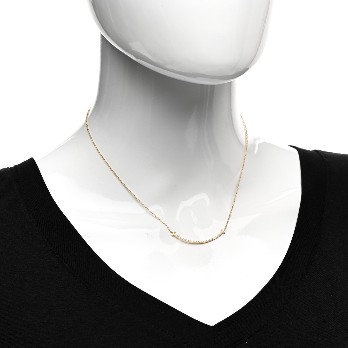 18K Yellow Gold Diamond Small T Smile Pendant Necklace