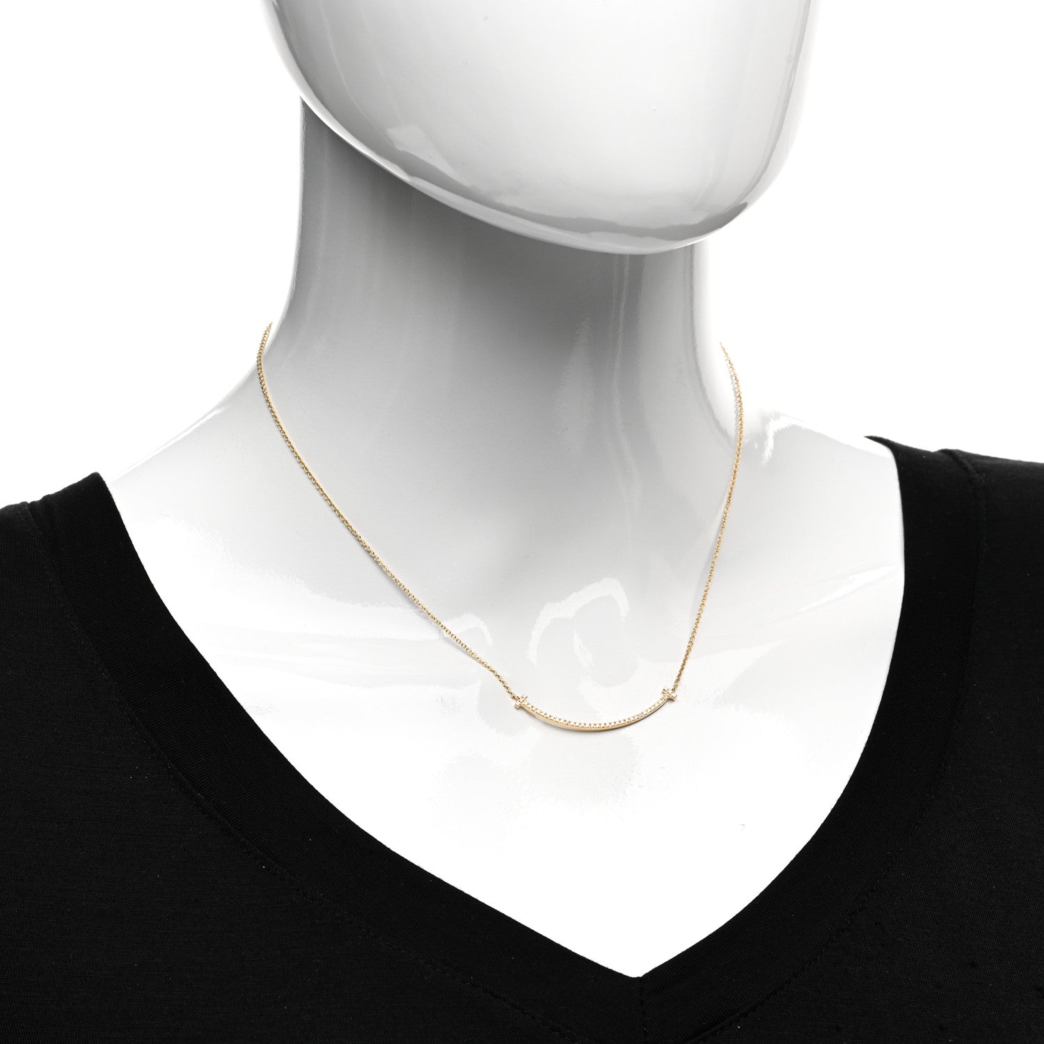 Tiffany 18K Yellow Gold Diamond Small T Smile Pendant Necklace 2 of 5