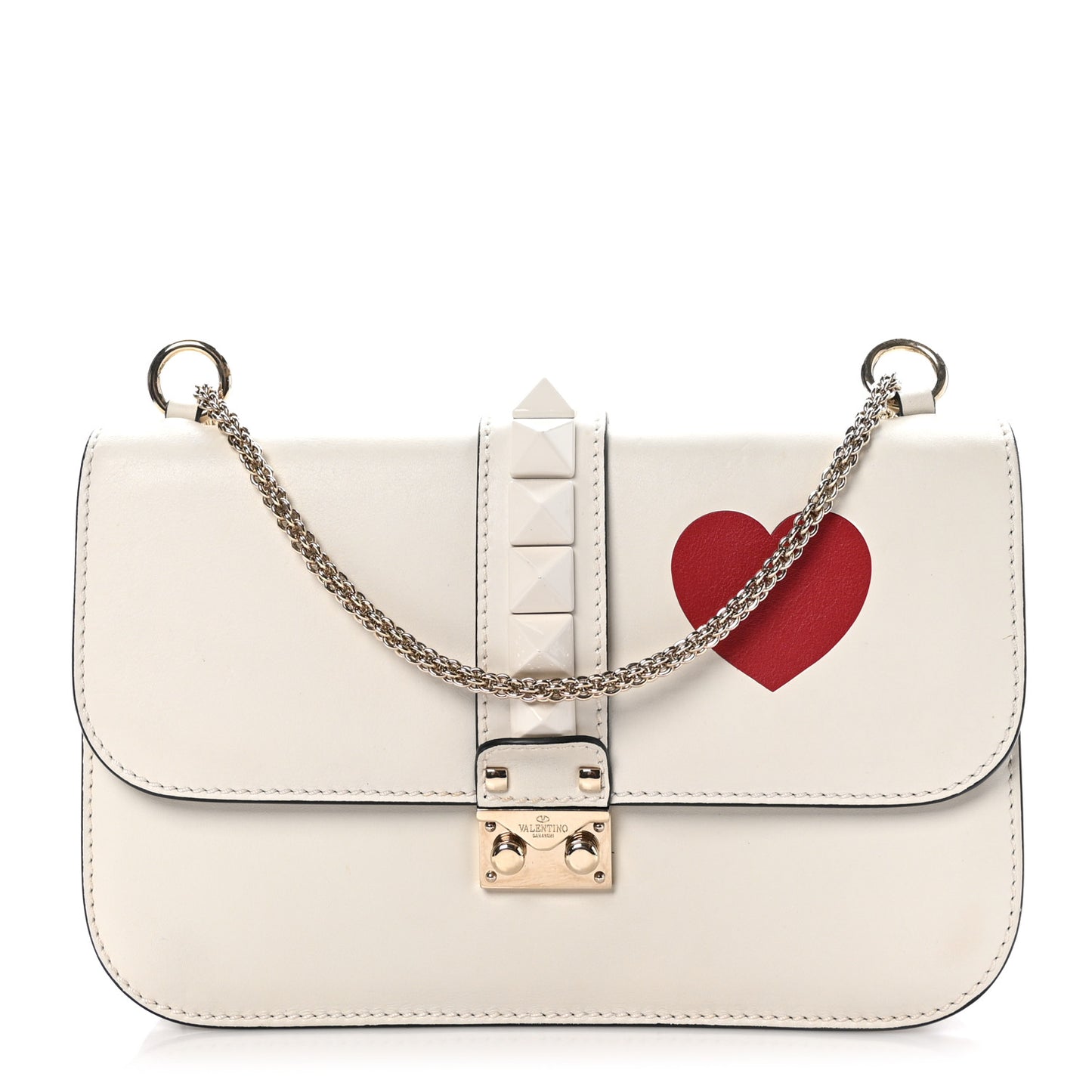 Nappa Painted Heart Medium Glam Lock Rockstud Flap White